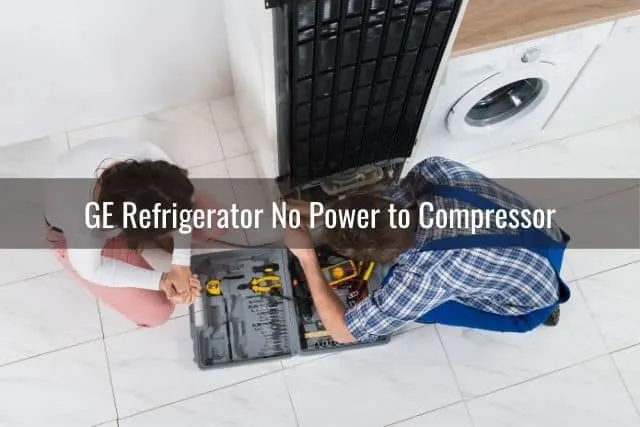 Top view of refrigerator repairman fixing fridge