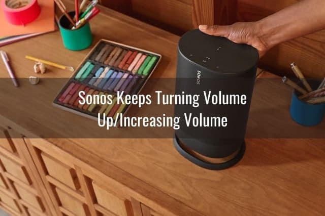 Portable speaker sitting on drawer