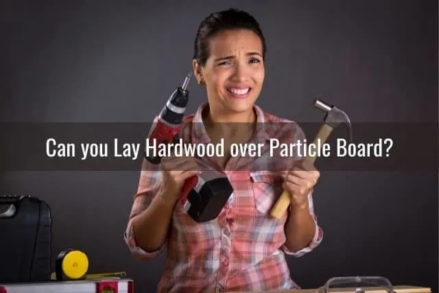 Female with hammer and power drill in each hand