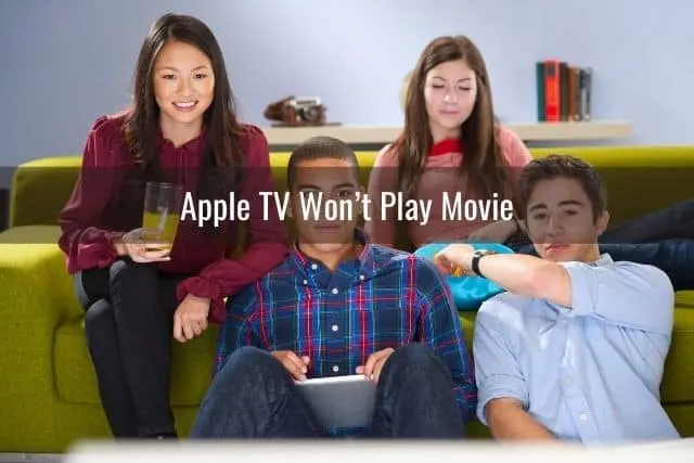 Group of 4 friends watching a movie