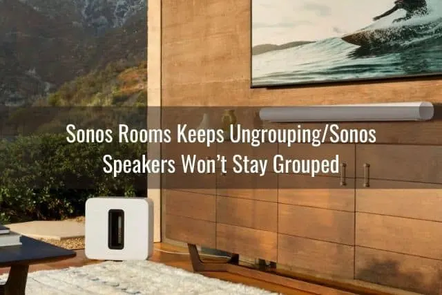 Wall mounted TV with sound bar speakers and subwolfer