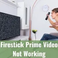 Female upset at TV that shows black static screen