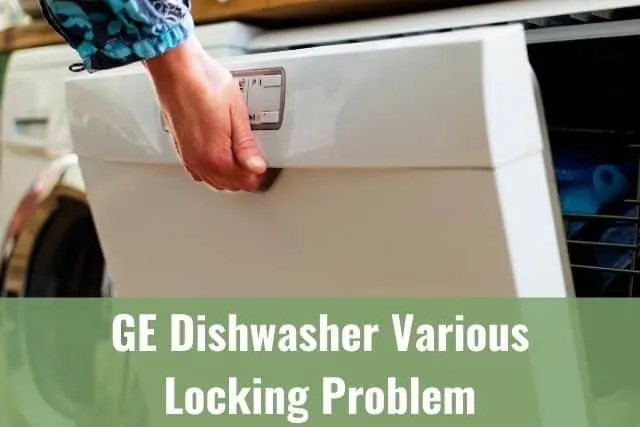 Hand opening white dishwasher