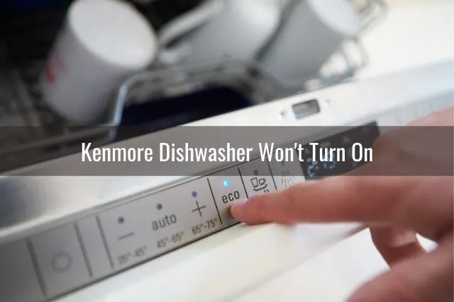Finger pressing dishwasher on button