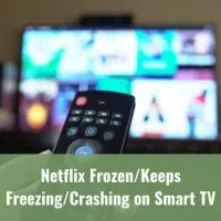 Holding a remote and pointing at the TV