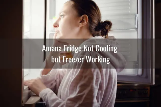 Confused woman looking at the refrigerator