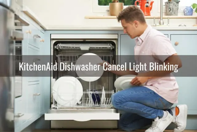 Man arranging the plates in dishwasher