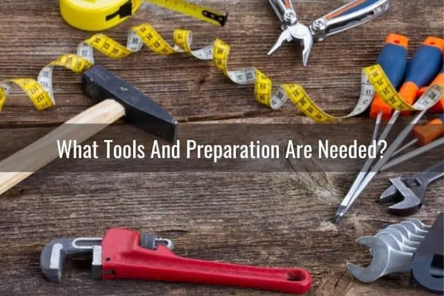 Tools on hardwood floor