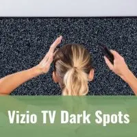 frustrated woman with black and white dots on TV
