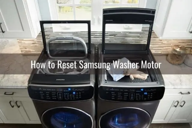Top view of washer and dryer machines with lids open