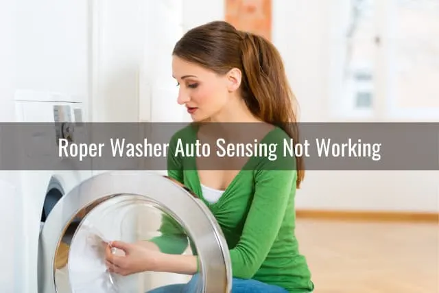 Confused woman while behind the dryer