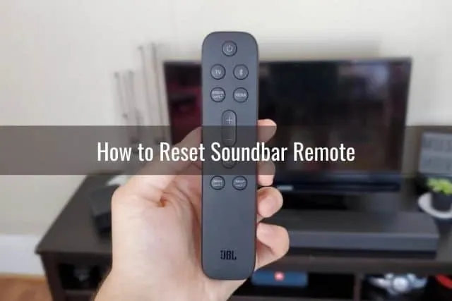 Hand holding remote in front of TV