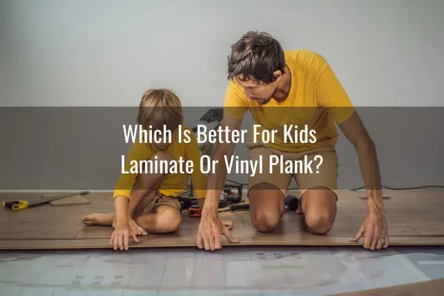 Father a child helping fixing the floor