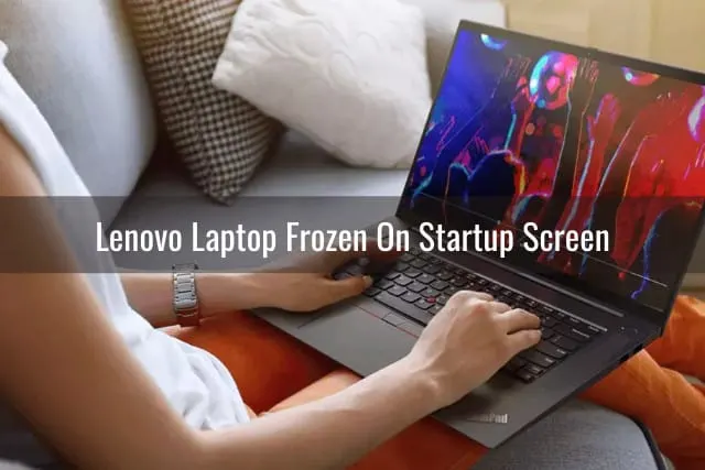Black laptop on the lap