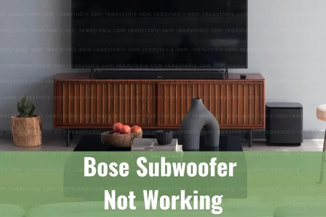 Living room with soundbar and subwoofer