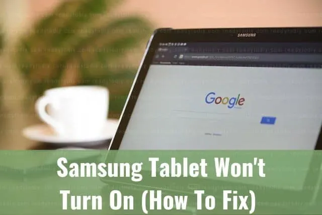 Tablet with Google search browser on screen