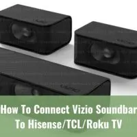 Black soundbar below the flatscreen tv